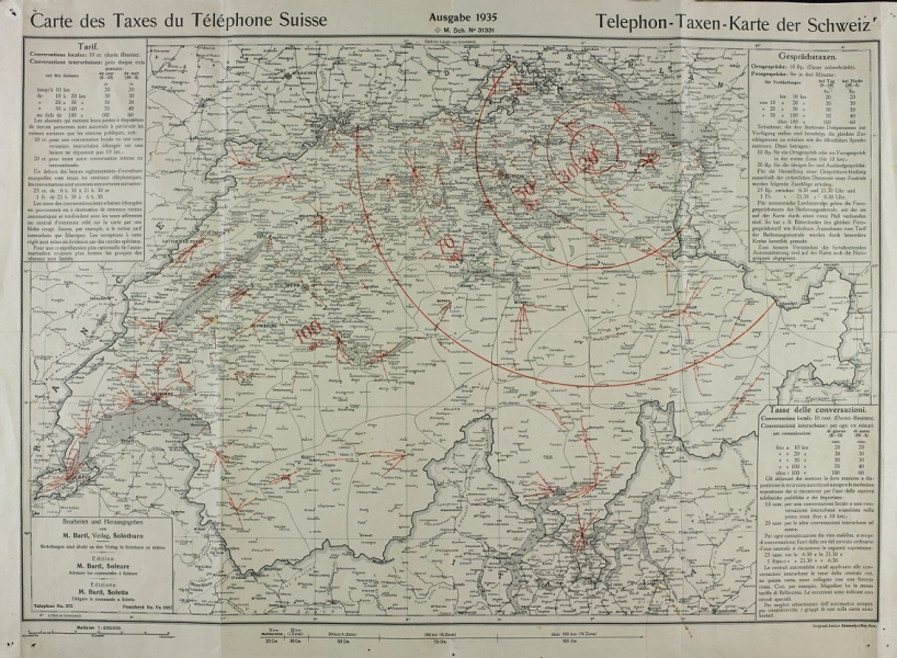Telefontaxen-Karte der Schweiz, 1935 (StASG KPH 7/59)